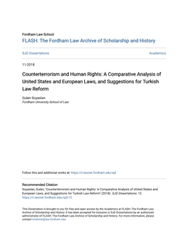 Counterterrorism and Human Rights: a Comparative Analysis of United States and European Laws, and Suggestions for Turkish Law Reform