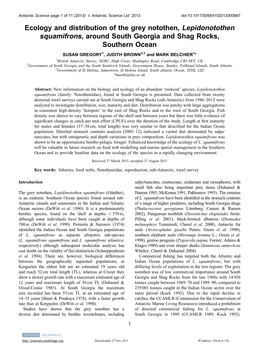 Ecology and Distribution of the Grey Notothen, Lepidonotothen