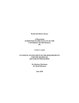 Brodovitch Before Bazaar a Dissertation SUBMITTED to the FACULTY of the UNIVERSITY of MINNESOTA by Curtis A. Lund in PARTIAL