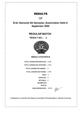 RESU LTS of B.Sc (General) 4Th Semester ,Examination Held in September 2020