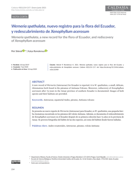Werneria Spathulata, Nuevo Registro Para La Flora Del Ecuador, Y