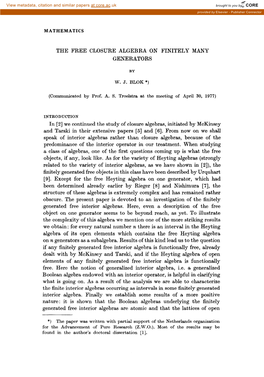 THE FREE CLOSURE ALGEBRA on FINITELY MANY GENERATORS In