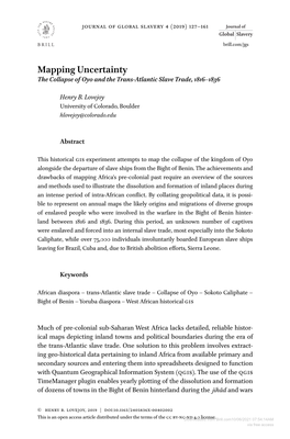 Mapping Uncertainty the Collapse of Oyo and the Trans-Atlantic Slave Trade, 1816–1836