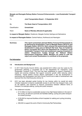 Margate and Ramsgate Railway Station Forecourt Enhancements - Local Sustainable Transport Fund