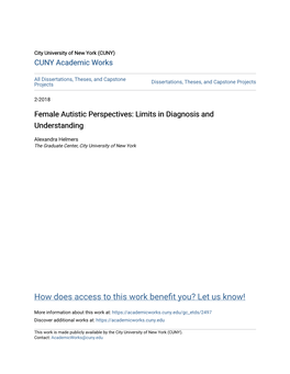 Female Autistic Perspectives: Limits in Diagnosis and Understanding