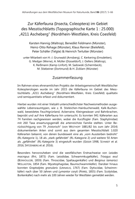 Zur Käferfauna (Insecta, Coleoptera) Im Gebiet Des Messtischblatts (Topographische Karte 1 : 25.000) „4211 Ascheberg“ (Nordrhein-Westfalen, Kreis Coesfeld)