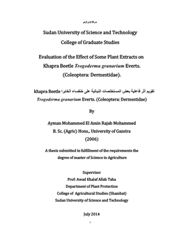 Sudan University of Science and Technology College of Graduate Studies Evaluation of the Effect of Some Plant Extracts on Khapr