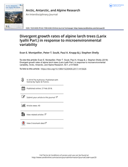 Divergent Growth Rates of Alpine Larch Trees (Larix Lyallii Parl.) in Response to Microenvironmental Variability