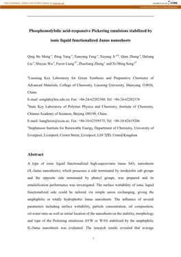 Factors That Affect Pickering Emulsion Solely Stabilized by Ionic Liquid