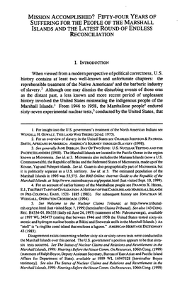 Fifty-FOUR YEARS of SUFFERING for the PEOPLE of the MARSHALL ISLANDS and the LATEST ROUND of ENDLESS RECONCILIATION