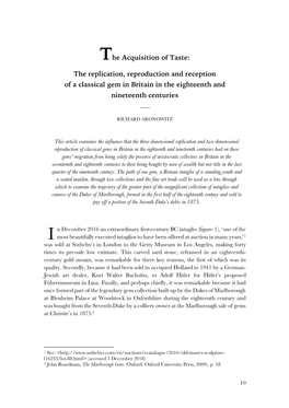 The Acquisition of Taste: the Replication, Reproduction and Reception of a Classical Gem in Britain in the Eighteenth and Nineteenth Centuries ___