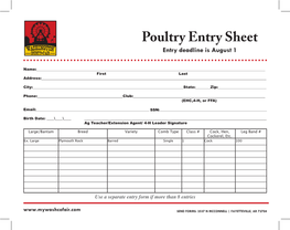 Poultry Entry Sheet Classes