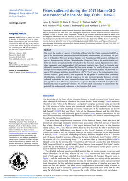 Fishes Collected During the 2017 Marinegeo Assessment of Kāne