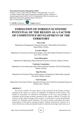 Formation of Foreign Economic Potential of the Region As a Factor of Competitive Development of the Territory