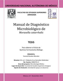Manual De Diagnóstico Microbiológico De Moraxella Catarrhalis