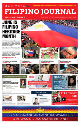 June Is Filipino Heritage Month and on June 12, Filipino Communities Across the World Will Celebrate 122Nd Philippine Independence Day