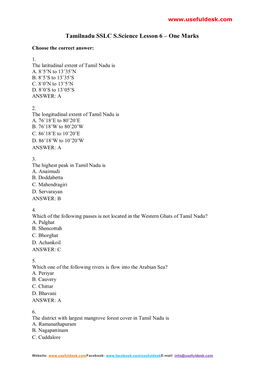 Tamilnadu SSLC S.Science Lesson 6 – One Marks