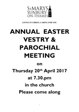 Annual Easter Vestry & Parochial Meeting