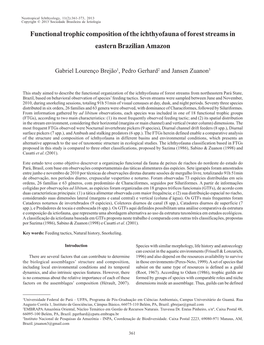 Functional Trophic Composition of the Ichthyofauna of Forest Streams in Eastern Brazilian Amazon