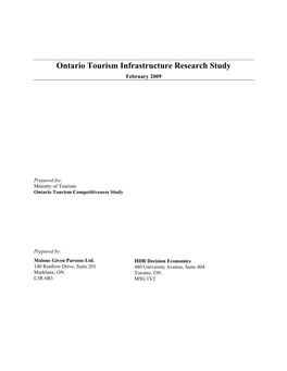 Ontario Tourism Infrastructure Research Study February 2009