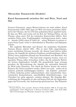 Karol Szymanowski Zwischen Ost Und West, Nord Und Sud¨