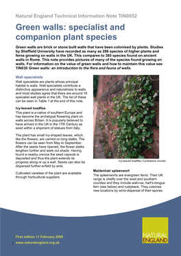 Natural England Technical Information Note TIN052 Green Walls: Specialist and Companion Plant Species