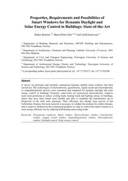 Properties, Requirements and Possibilities of Smart Windows for Dynamic Daylight and Solar Energy Control in Buildings: State-Of-The-Art