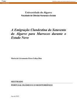 A Emigração Clandestina Do Sotavento Do Algarve Para Marrocos Durante O Estado Novo