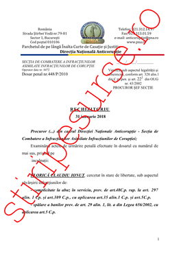 Parchetul De Pe Lângă Înalta Curte De Casație Și Justiție Direcția Națională Anticorupție Dosar Penal Nr.448/P/2010 RE