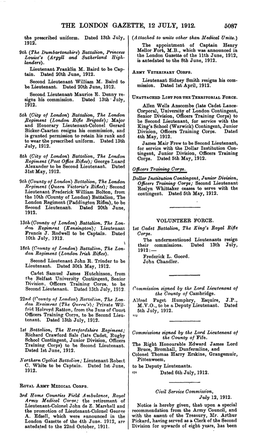 THE LONDON GAZETTE, 12 JULY, 1912. 5087 the Prescribed Uniform