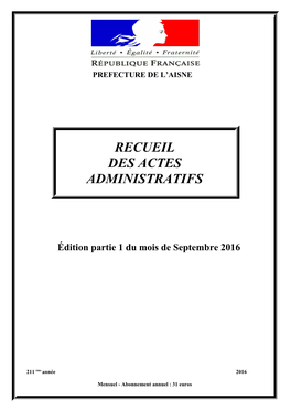 Recueil Des Actes Administratifs 2013 RAA 2016 53 Septembre Partie 1.Odt 1