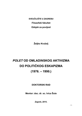 Polet Od Omladinskog Aktivizma Do Politi Čkog Eskapizma (1976