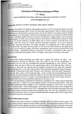 Corrosion of Aluminum Aerospace Alloys J.T. Staley Element Materials Technology, 3200 South 166Th Street, New Berlin, Wl 53151 James.Staley@Element.Com