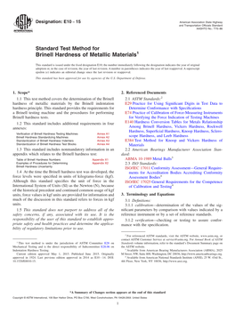 ASTM E10-15 Standard Test Method for Brinell Hardness of Metallic