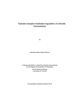 Kainate Receptor-Mediated Regulation of Chloride Homeostasis