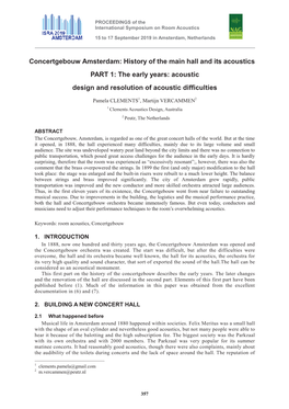 Concertgebouw Amsterdam: History of the Main Hall and Its Acoustics PART 1: the Early Years: Acoustic Design and Resolution of Acoustic Difficulties