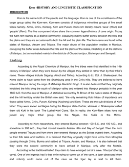 Kom -HISTORY and LINGUISTIC CLASSIFICATION INTRODUCTION