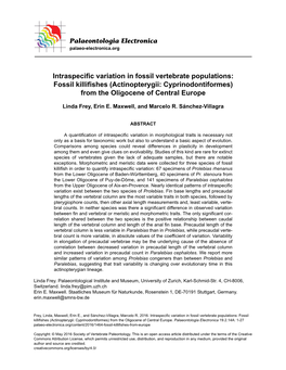 Intraspecific Variation in Fossil Vertebrate Populations: Fossil Killifishes (Actinopterygii: Cyprinodontiformes) from the Oligocene of Central Europe