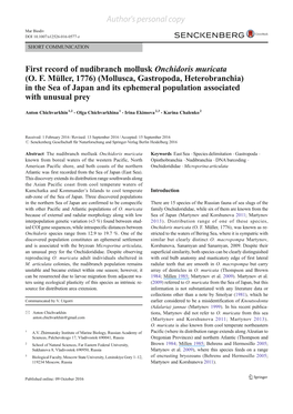 First Record of Nudibranch Mollusk Onchidoris Muricata (O. F. Müller, 1776) (Mollusca, Gastropoda, Heterobranchia) in the Sea O