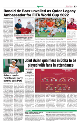 Joint Asian Qualifiers in Doha to Be Played with Fans in Attendance