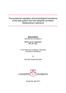 Transcriptional Regulation and Physiological Importance of the Kdp-System from the Halophilic Archaeon