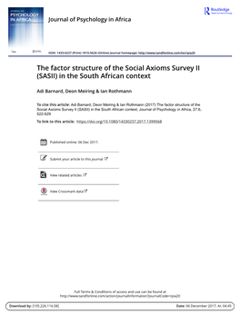 The Factor Structure of the Social Axioms Survey II (SASII) in the South African Context