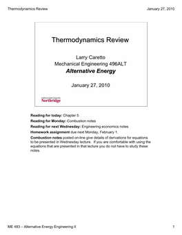 Thermodynamics Review January 27, 2010