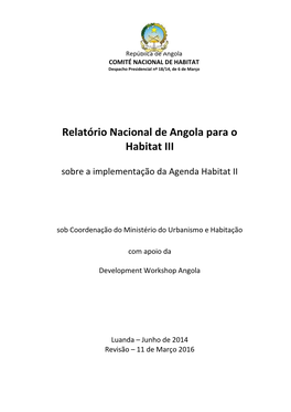 Relatório Nacional De Angola Para O Habitat III