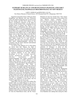 Summary of Blancan and Irvingtonian (Pliocene and Early Pleistocene) Mammalian Biochronology of New Mexico