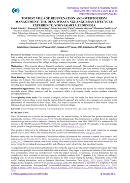 TOURIST VILLAGE REJUVENATION and OVERTOURISM MANAGEMENT: the DESA WISATA NGLANGGERAN LIFECYCLE EXPERIENCE, YOGYAKARTA, INDONESIA Kadek Wiweka1*, Ramang H