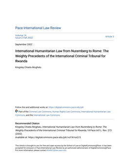 International Humanitarian Law from Nuremberg to Rome: the Weighty Precedents of the International Criminal Tribunal for Rwanda