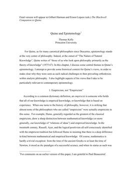 Quine and Epistemology1