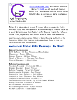 Awareness Ribbon Color Meanings - by Month