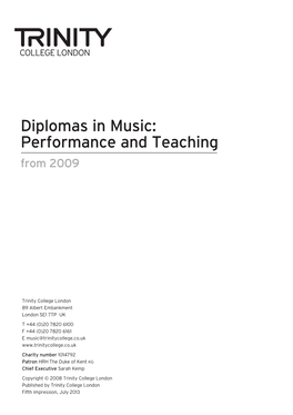 Diplomas in Music: Performance and Teaching from 2009